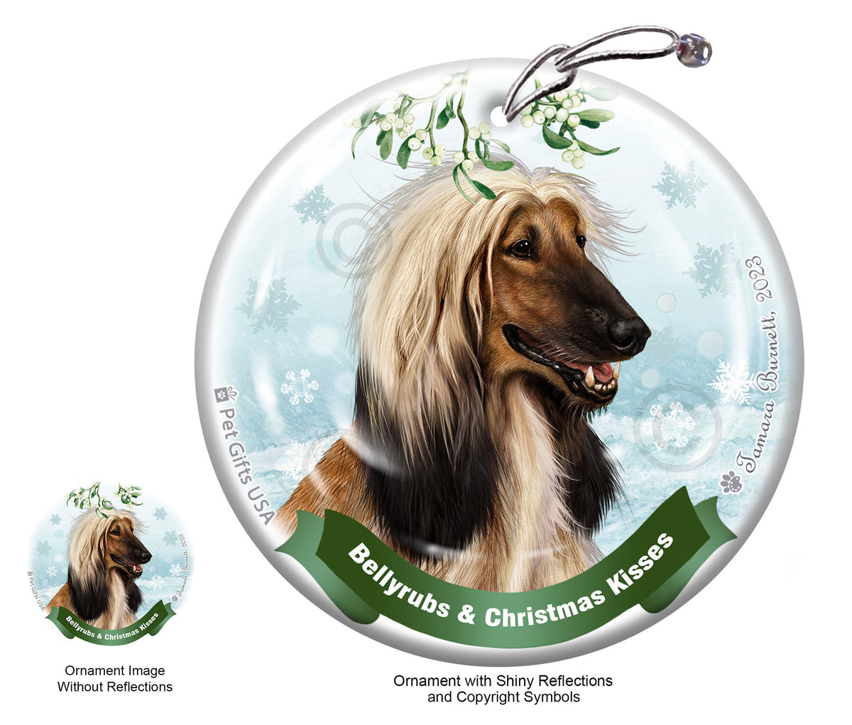 Afghan Hound Bellyrubs and Christmas Kisses Ornament