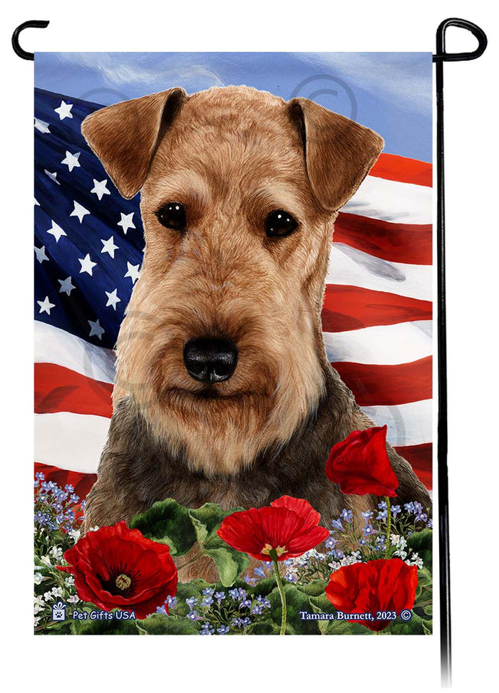 Airedale Patriotic Flowers Garden Flags