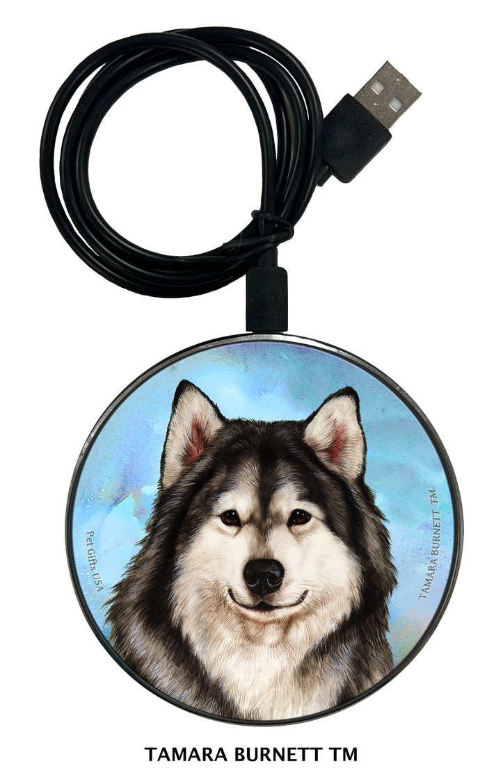 Alaskan Malamute Grey and White Zoomies Wireless Charger