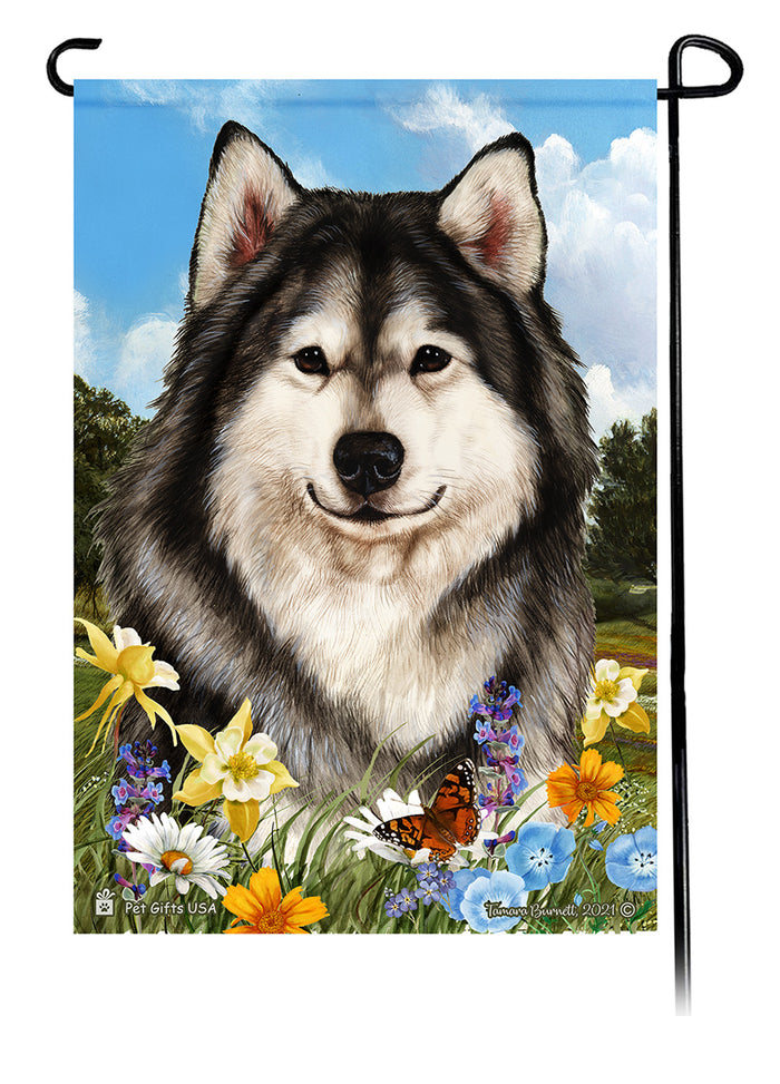 Alaskan Malamute Summer Flowers Garden Flags