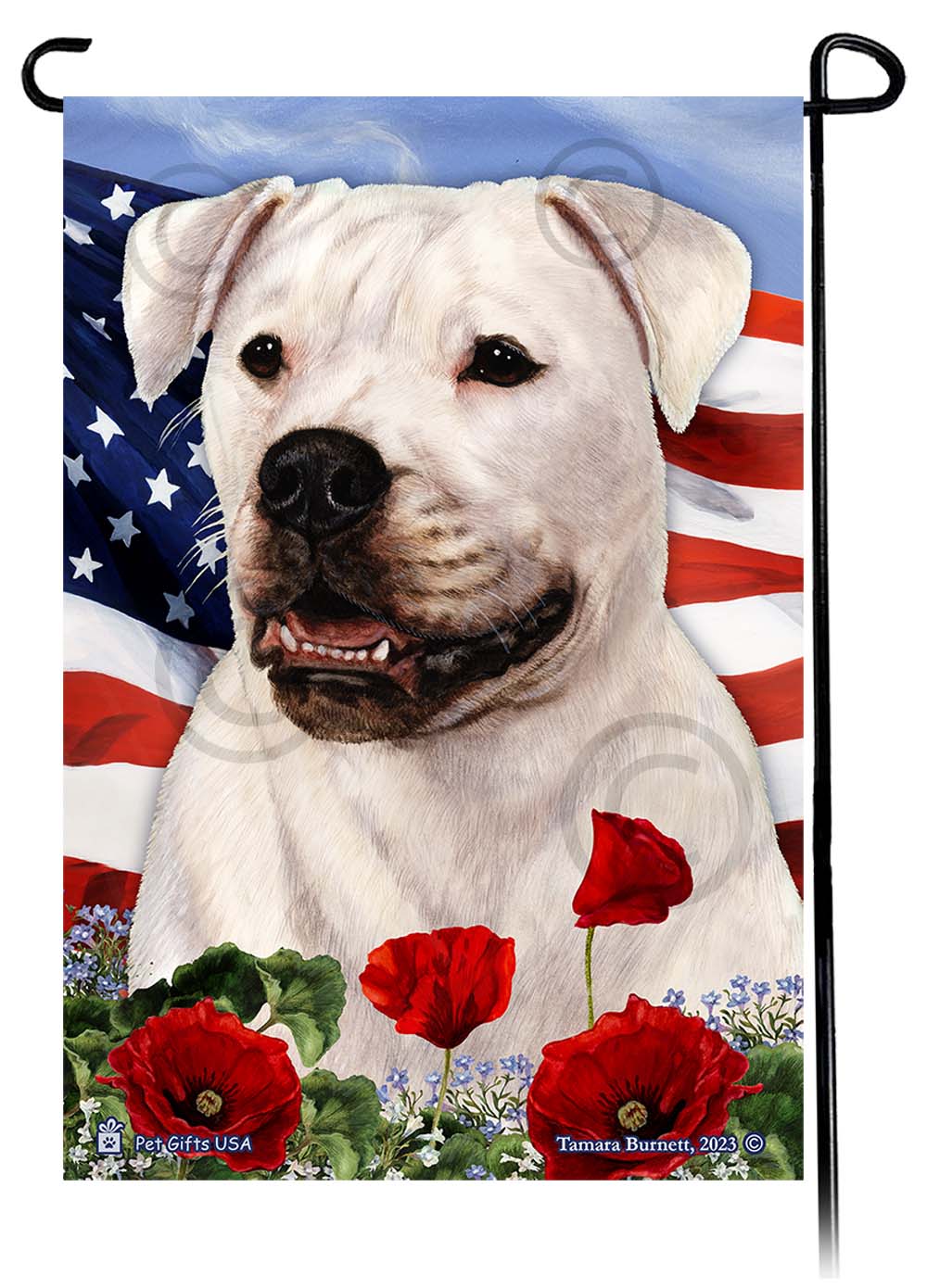 American Bulldog Patriotic Flowers - Garden Flag
