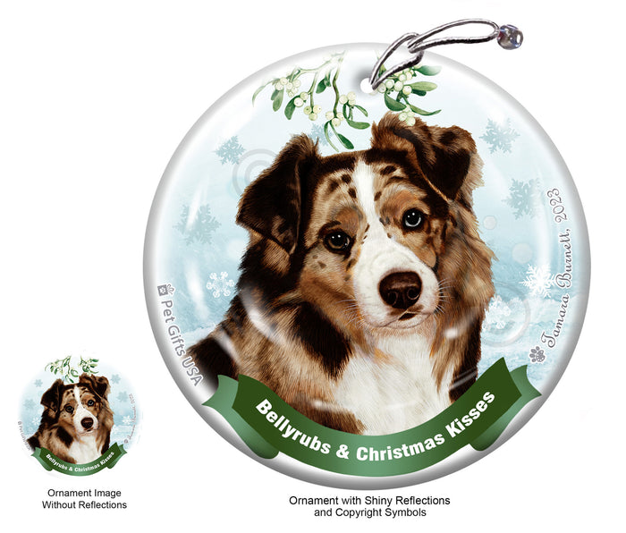Australian Shepherd Bellyrubs and Christmas Kisses Ornament