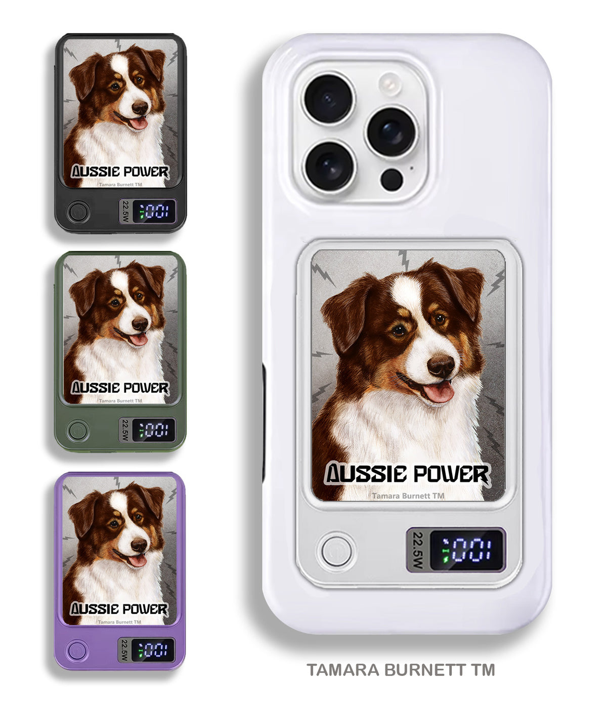 Australian Shepherd Red Tri-Color Phone Bank Wireless Charger