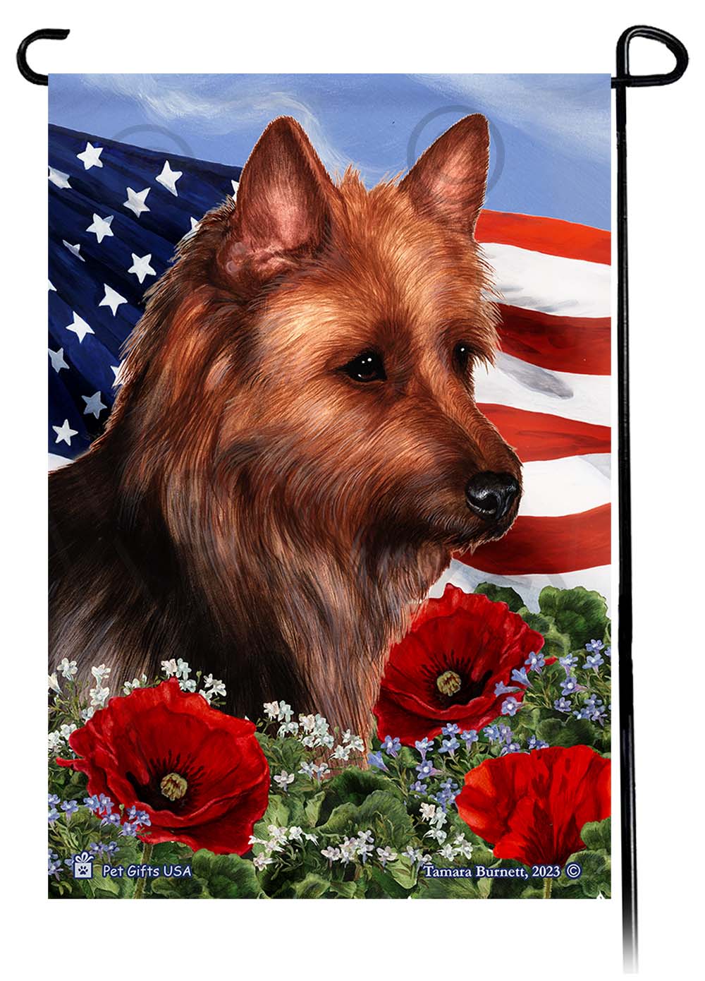 Australian Terrier Patriotic Flowers Garden Flags