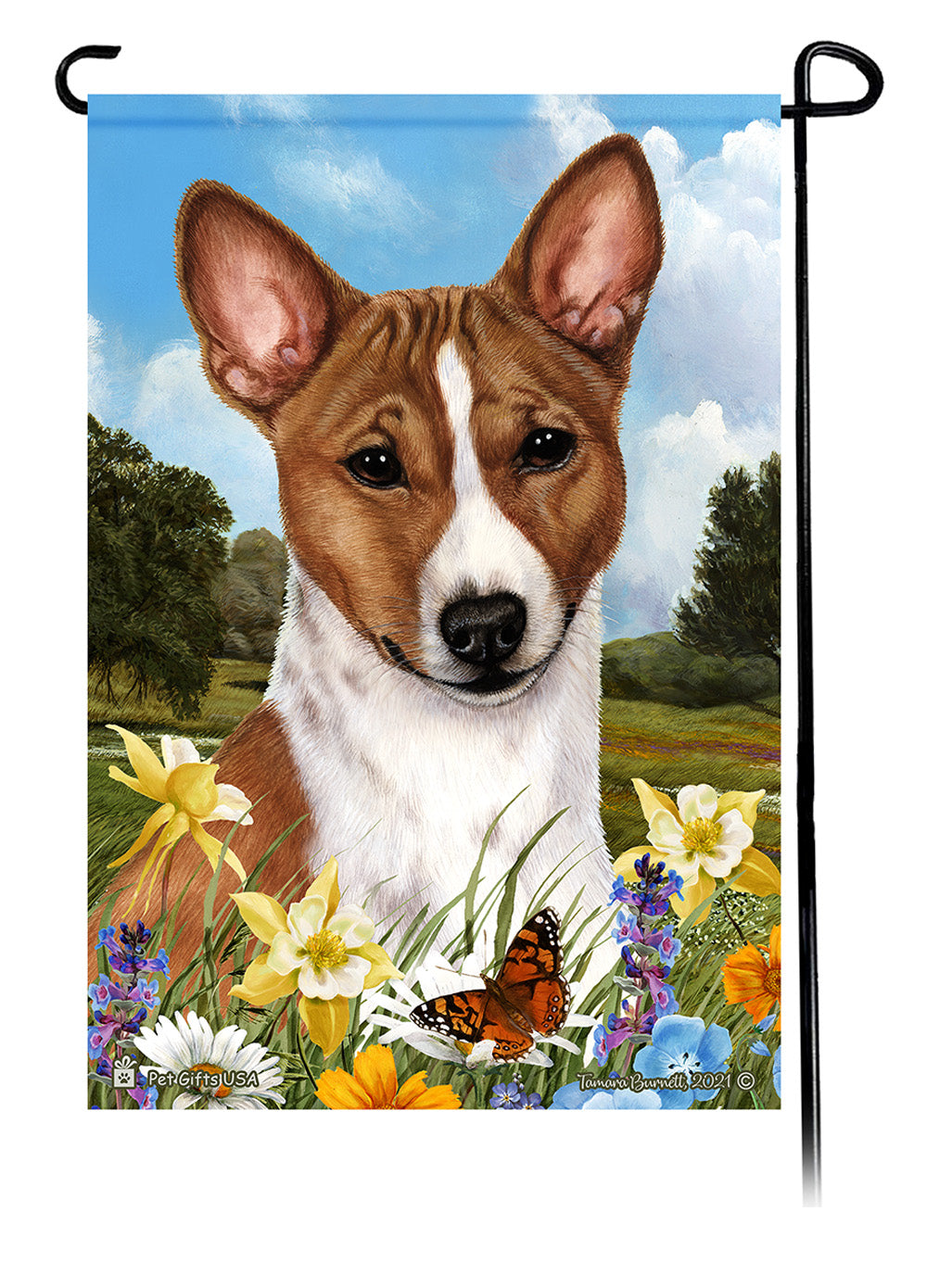 Basenji Summer Flowers - Garden Flag