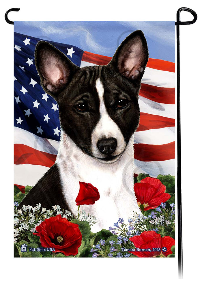 Basenji Patriotic Flowers Garden Flags