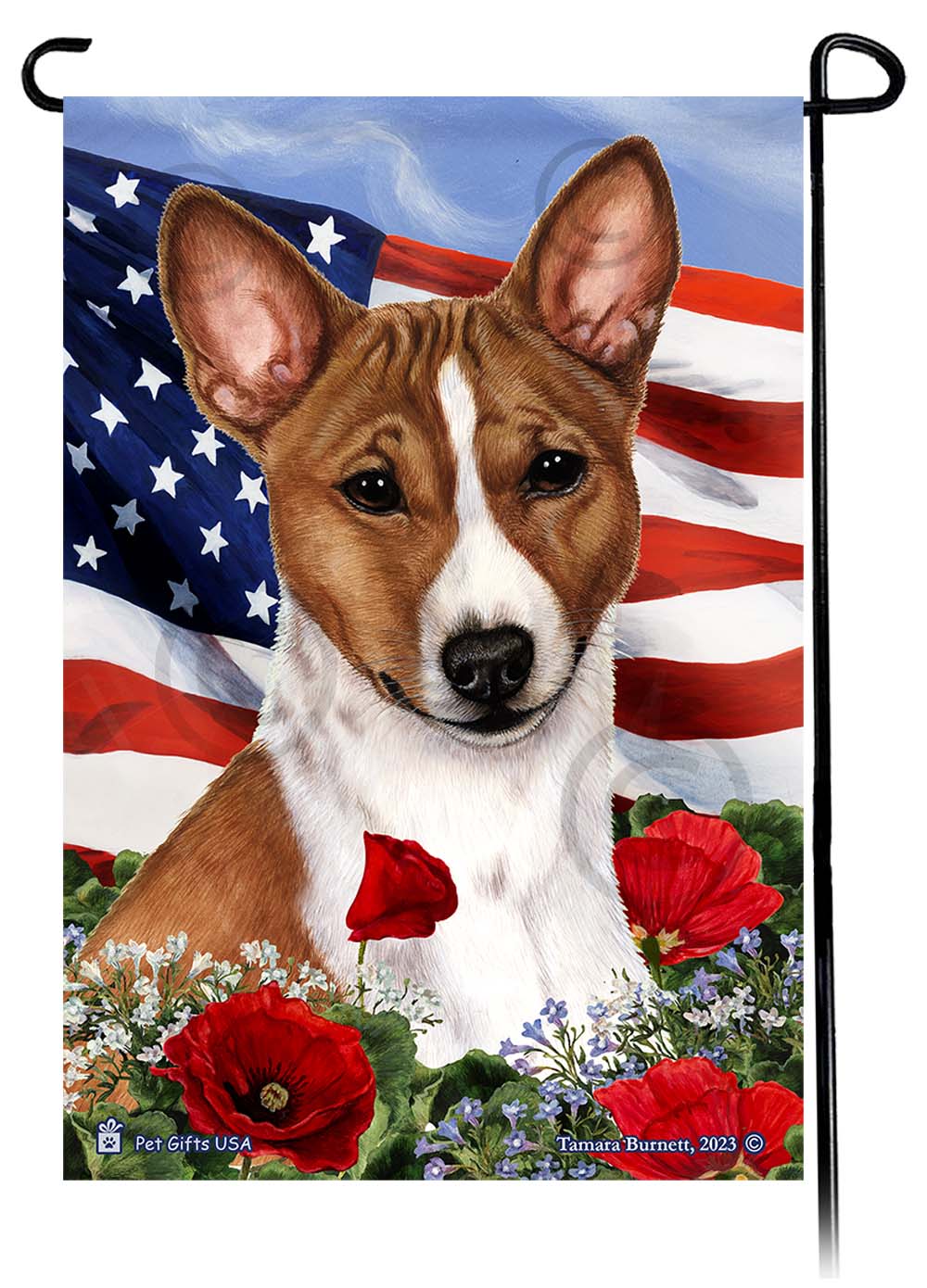 Basenji Patriotic Flowers - Garden Flag