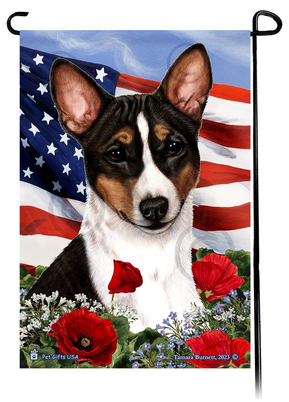 Basenji Patriotic Flowers - Garden Flag