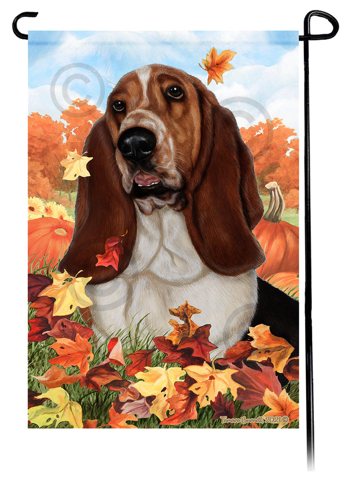 Basset Hound Falling Leaves Garden Flags