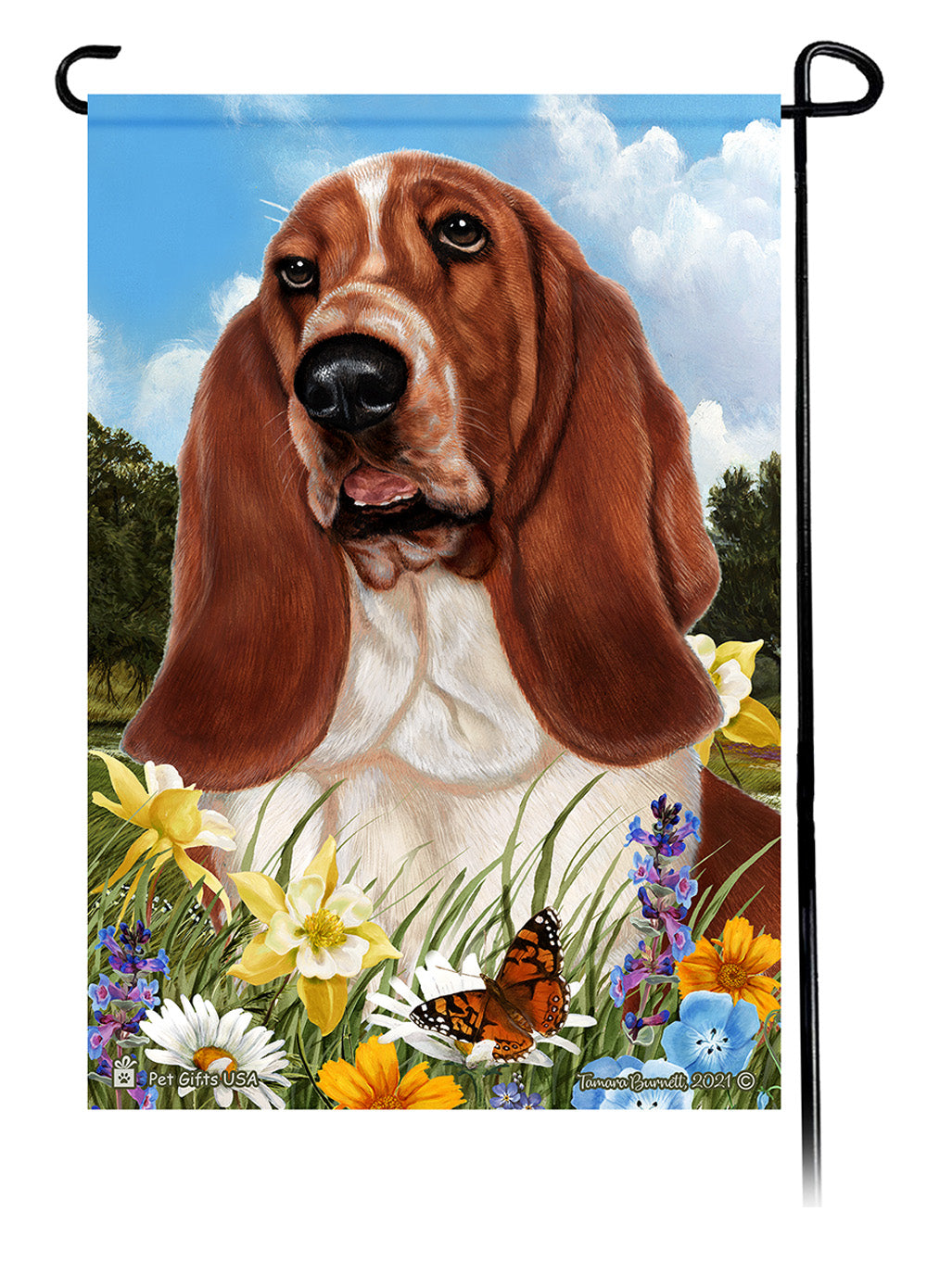 Basset Hound Summer Flowers - Garden Flag