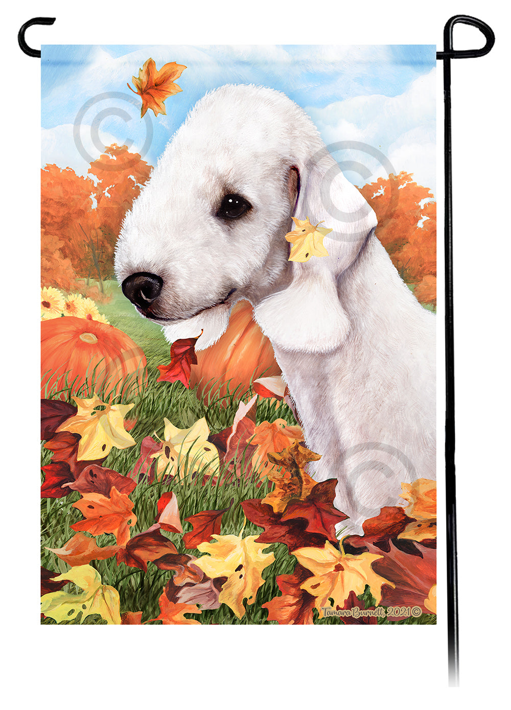 Bedlington Terrier Falling Leaves - Garden Flag