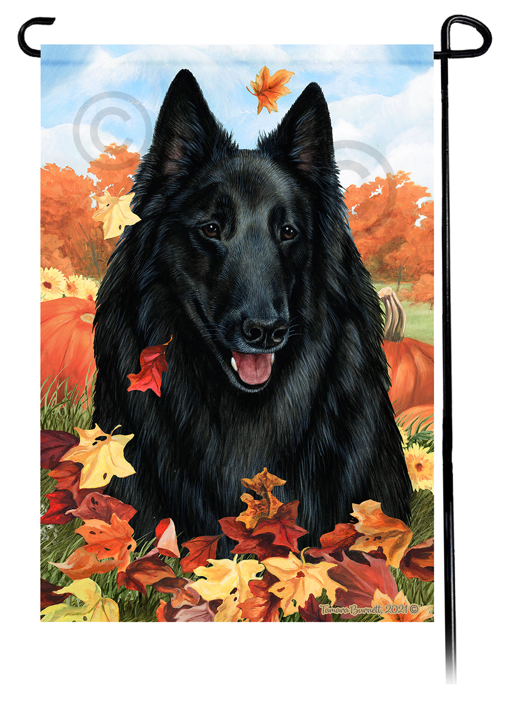 Belgian Sheepdog Falling Leaves Garden Flags