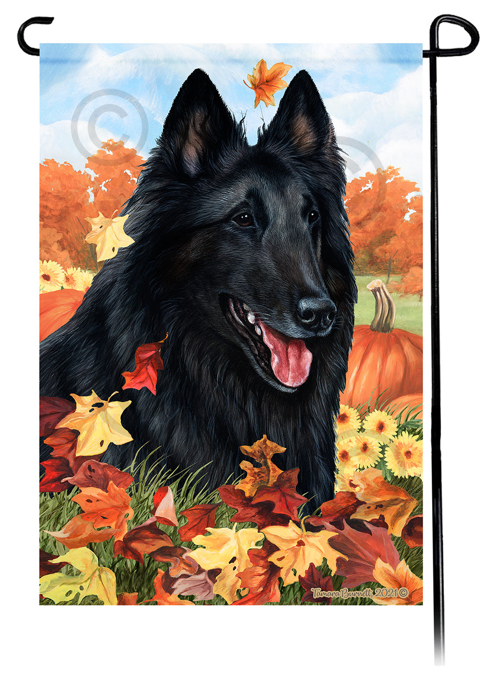 Belgian Sheepdog Falling Leaves - Garden Flag