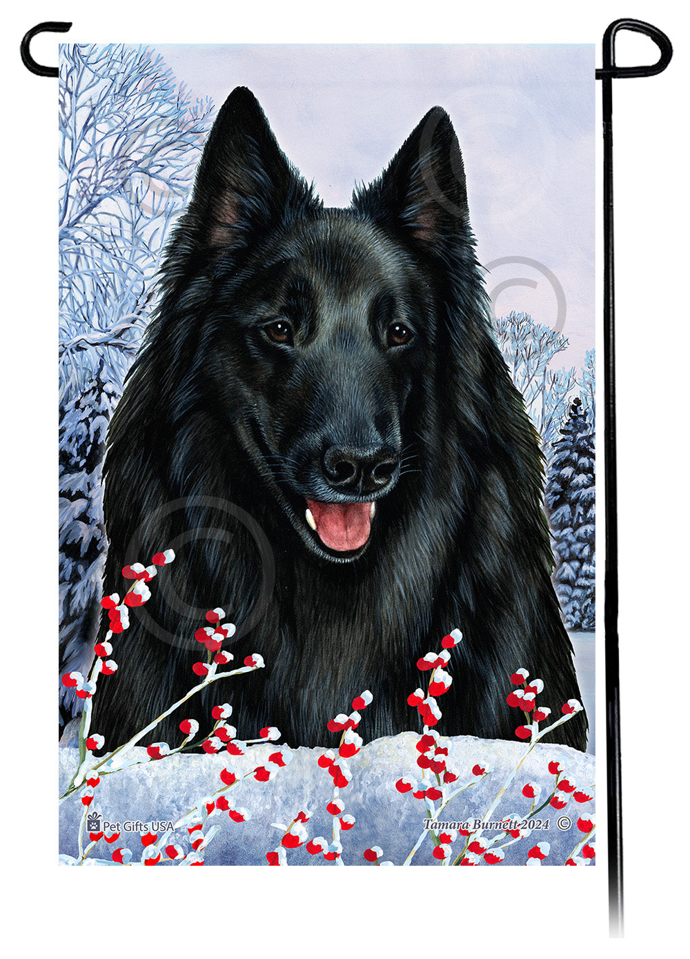 Belgian Sheepdog Winterberries Garden Flags