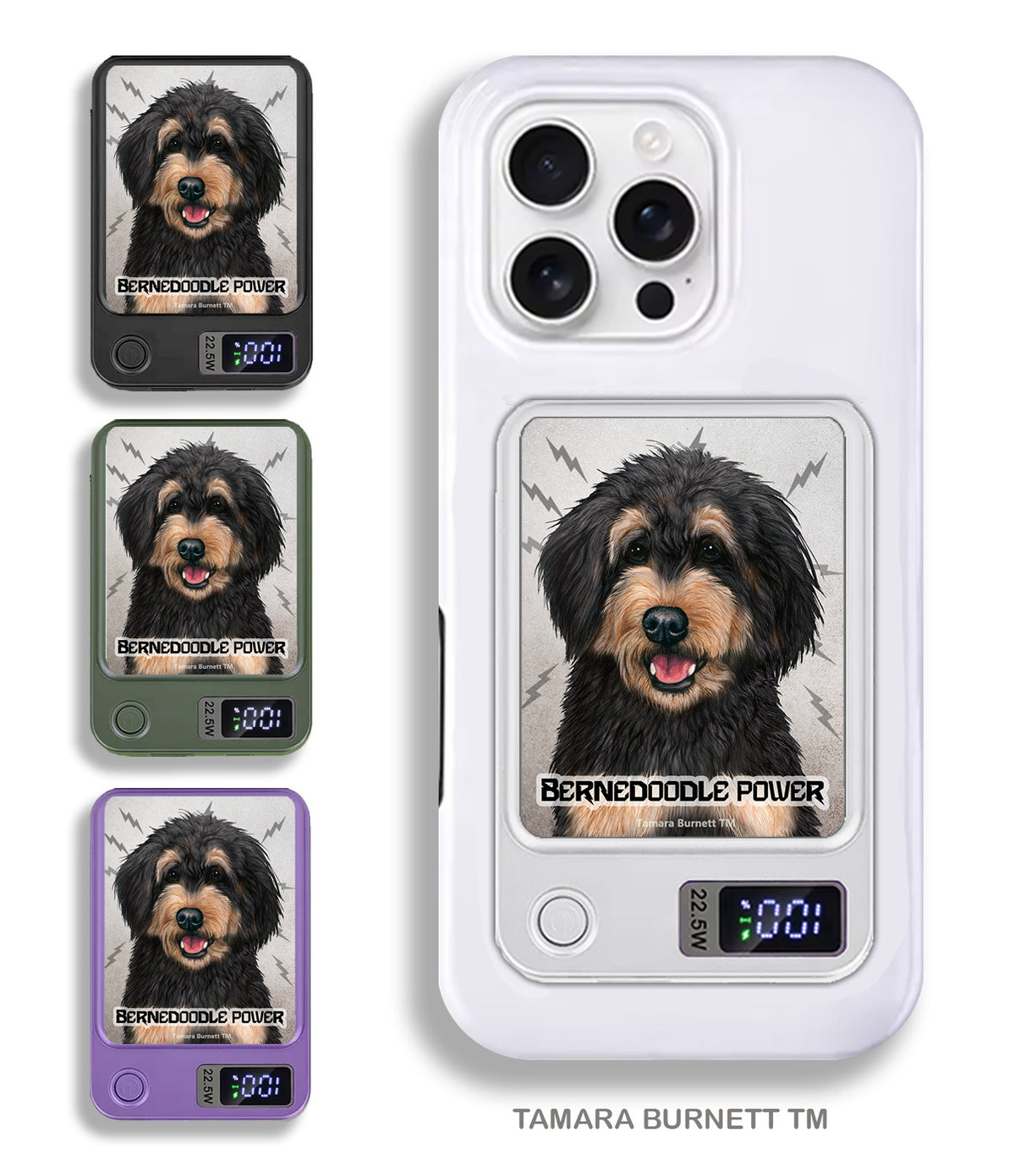 Bernedoodle Black and Tan Phone Bank Wireless Charger