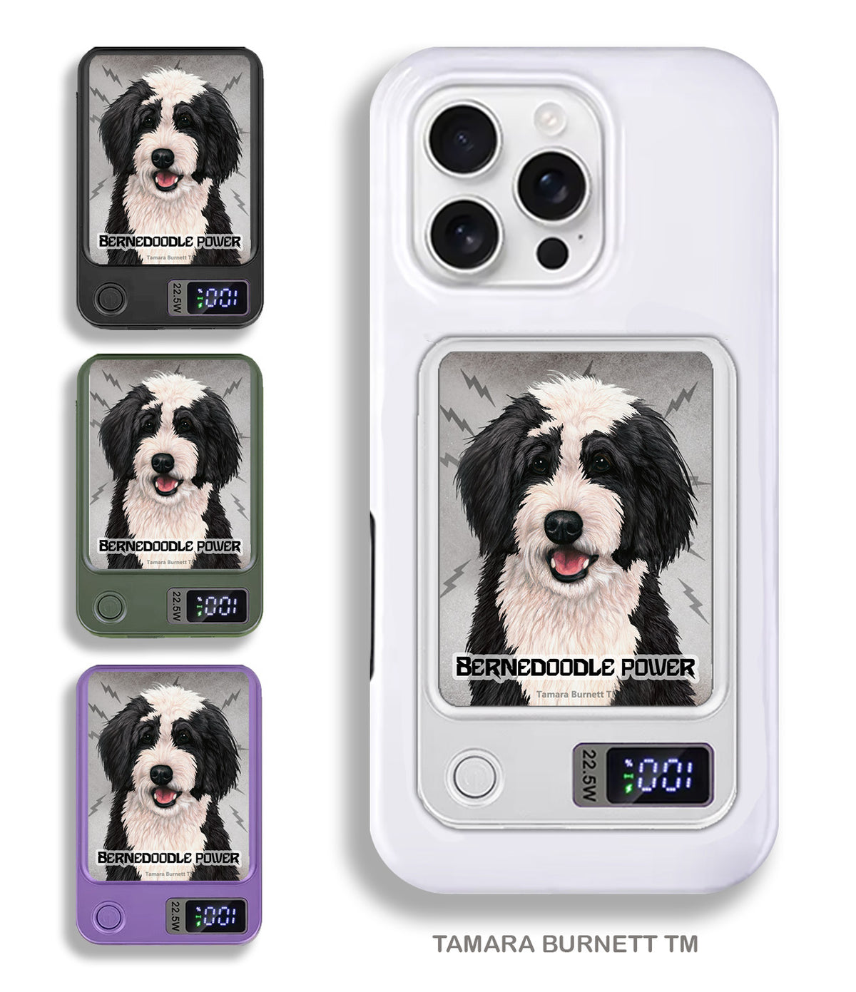 Bernedoodle Black and White Phone Bank Wireless Charger