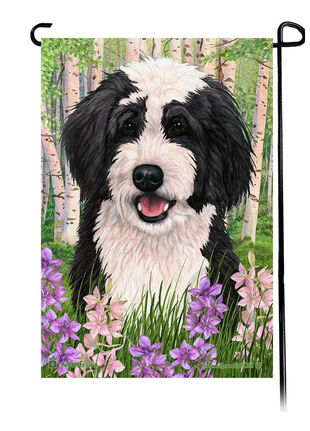 Bernedoodle Spring Flowers - Garden Flag