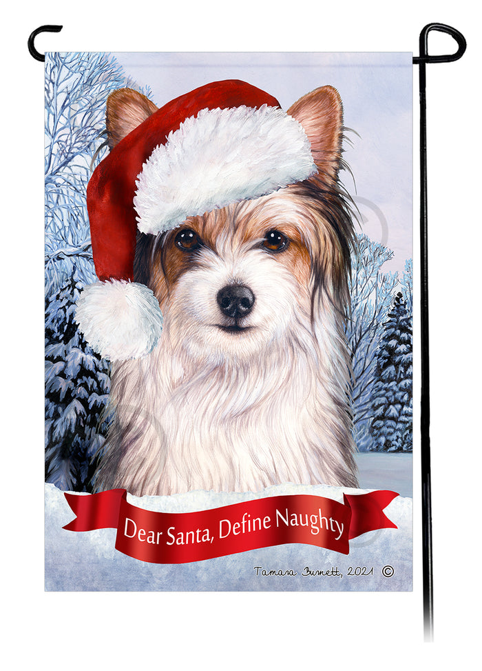 Biewer Terrier Dear Santa Define Naughty Garden Flags