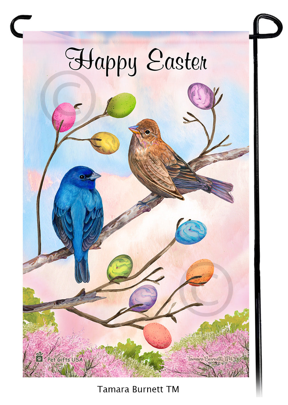 Indigo Bunting Happy Easter Garden Flags