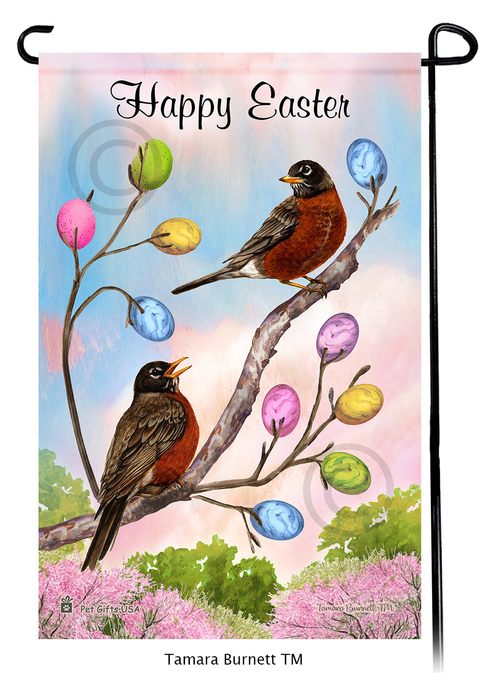 American Robin Happy Easter Garden Flags