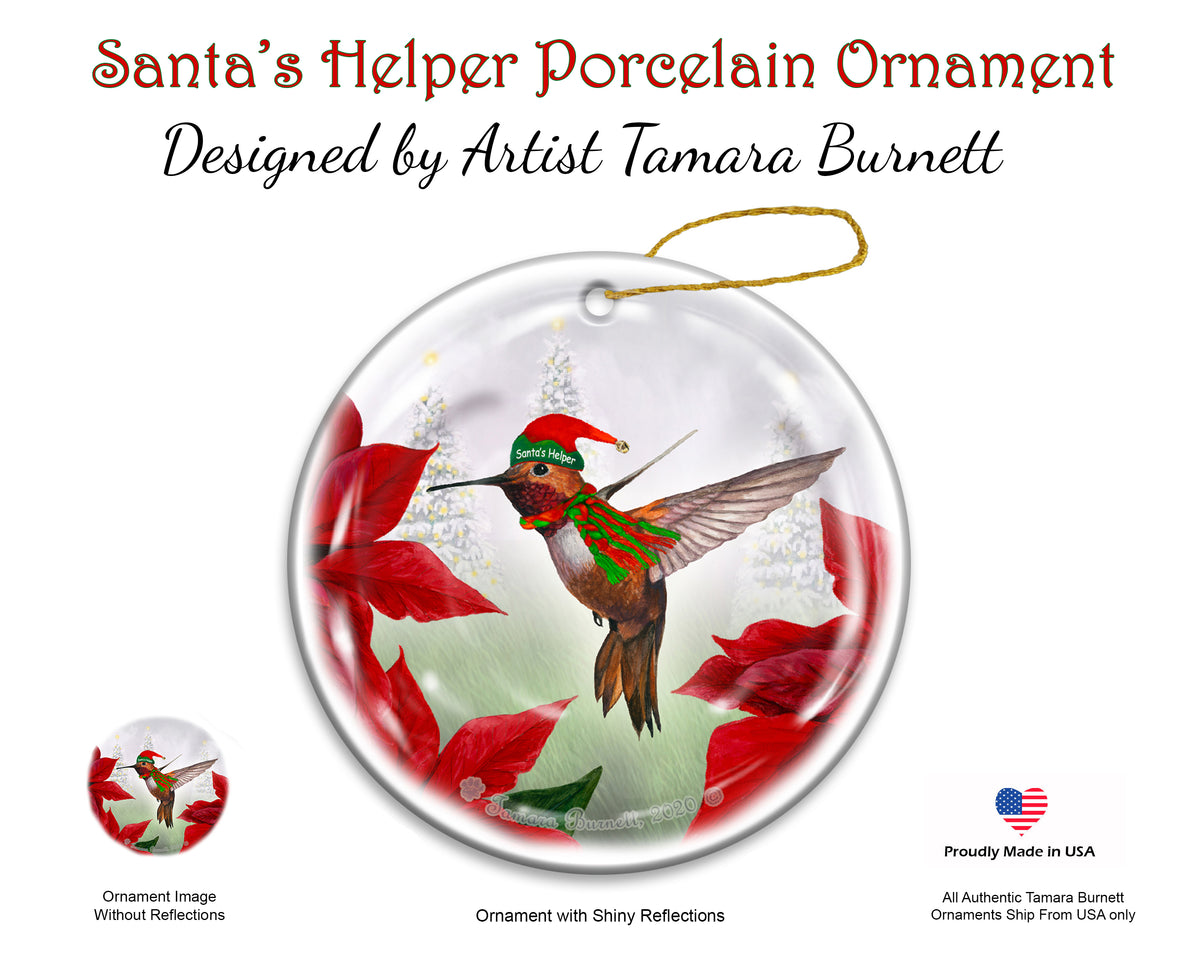 Rufous Hummingbird - Santa's Helper Ornament