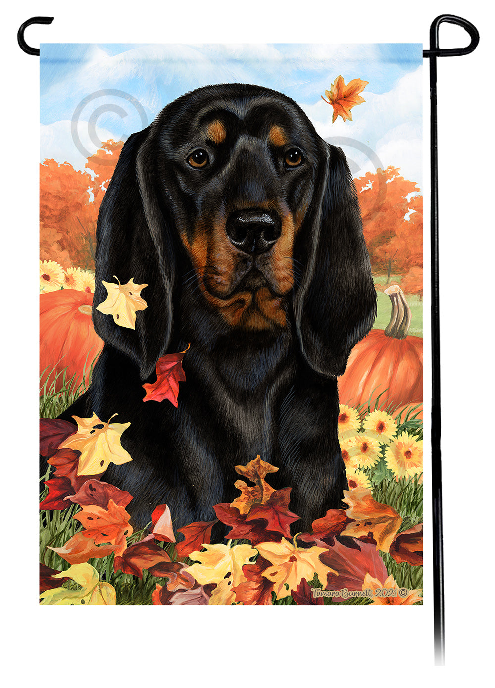Coonhound Falling Leaves Garden Flags
