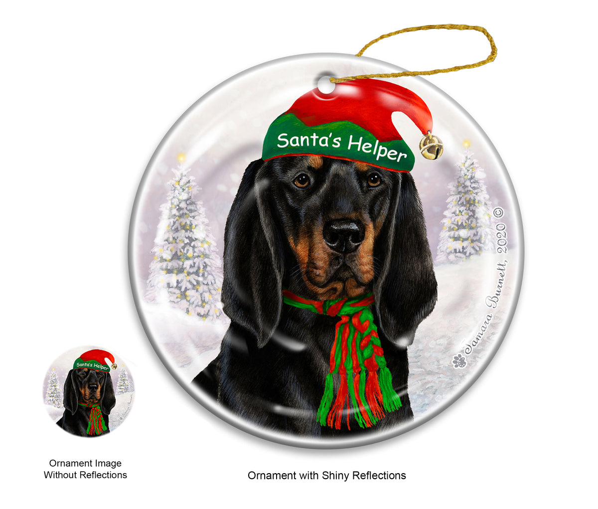 Black and Tan Coonhound - Santa's Helper Ornament