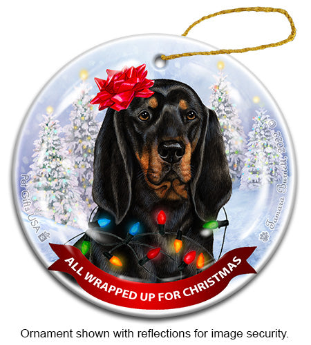 Black and Tan Coonhound All Wrapped Up Ornament