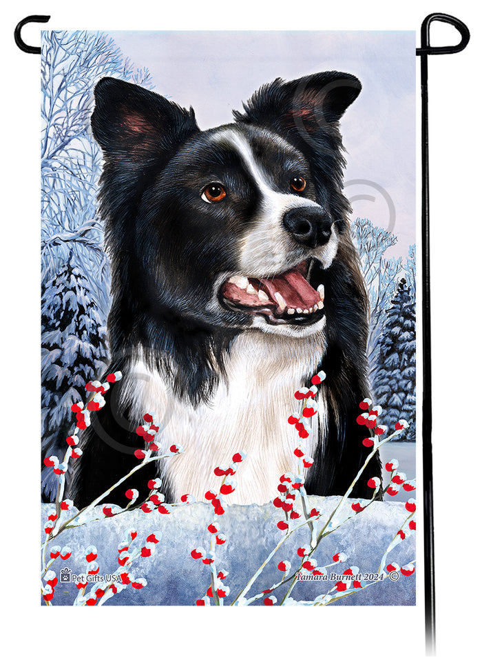 Border Collie Winterberries Garden Flags