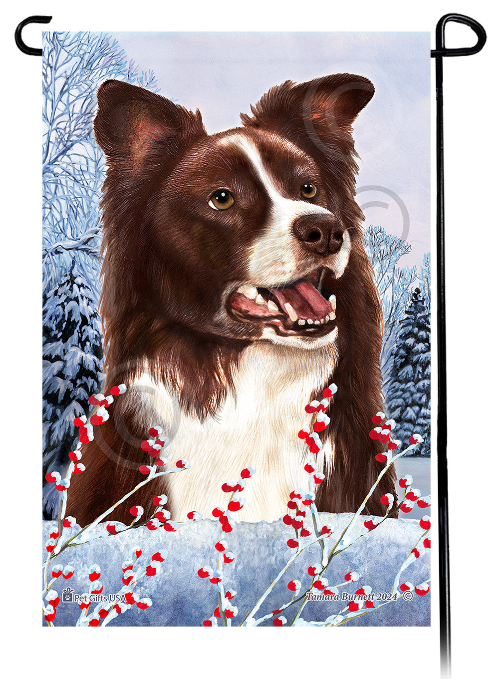 Border Collie Winterberries - Garden Flag