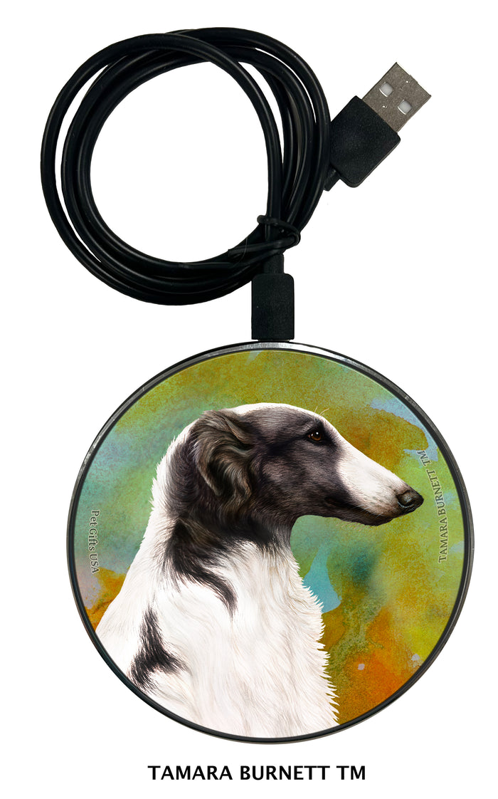Borzoi Black and White Zoomies Wireless Charger