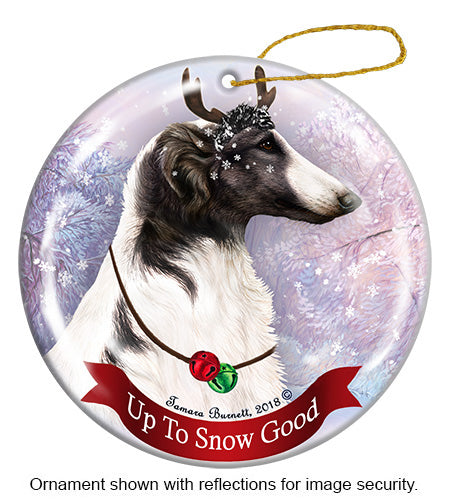 Borzoi Black and White - Up To Snow Good Ornament