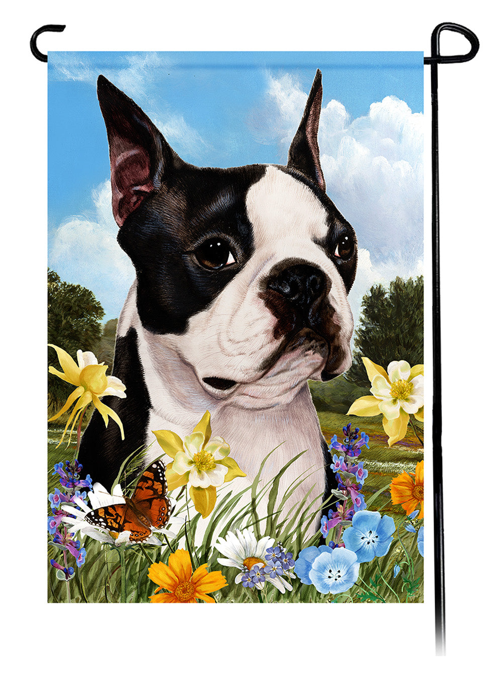 Boston Terrier Summer Flowers Garden Flags