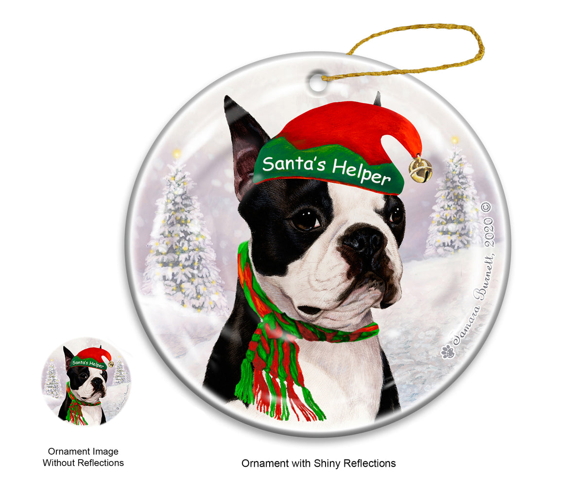 Boston Terrier - Santa's Helper Ornament