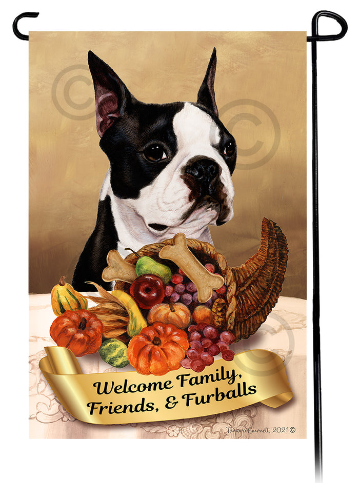 Boston Terrier Thanksgiving Garden Flags