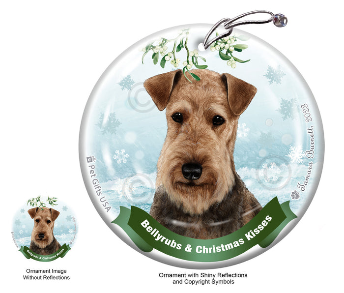 Airedale Bellyrubs and Christmas Kisses Ornament