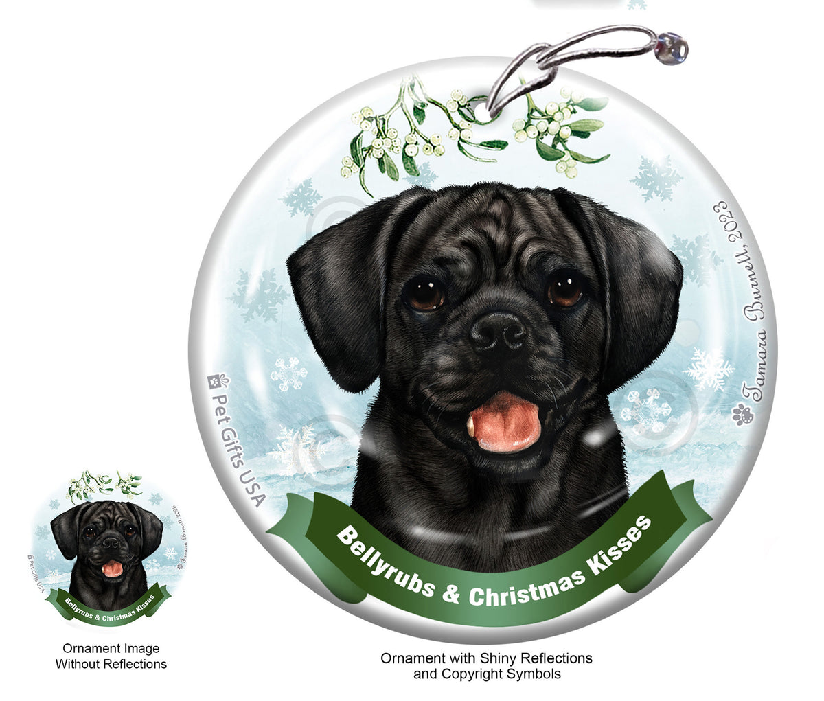 Puggle Bellyrubs and Christmas Kisses Ornament