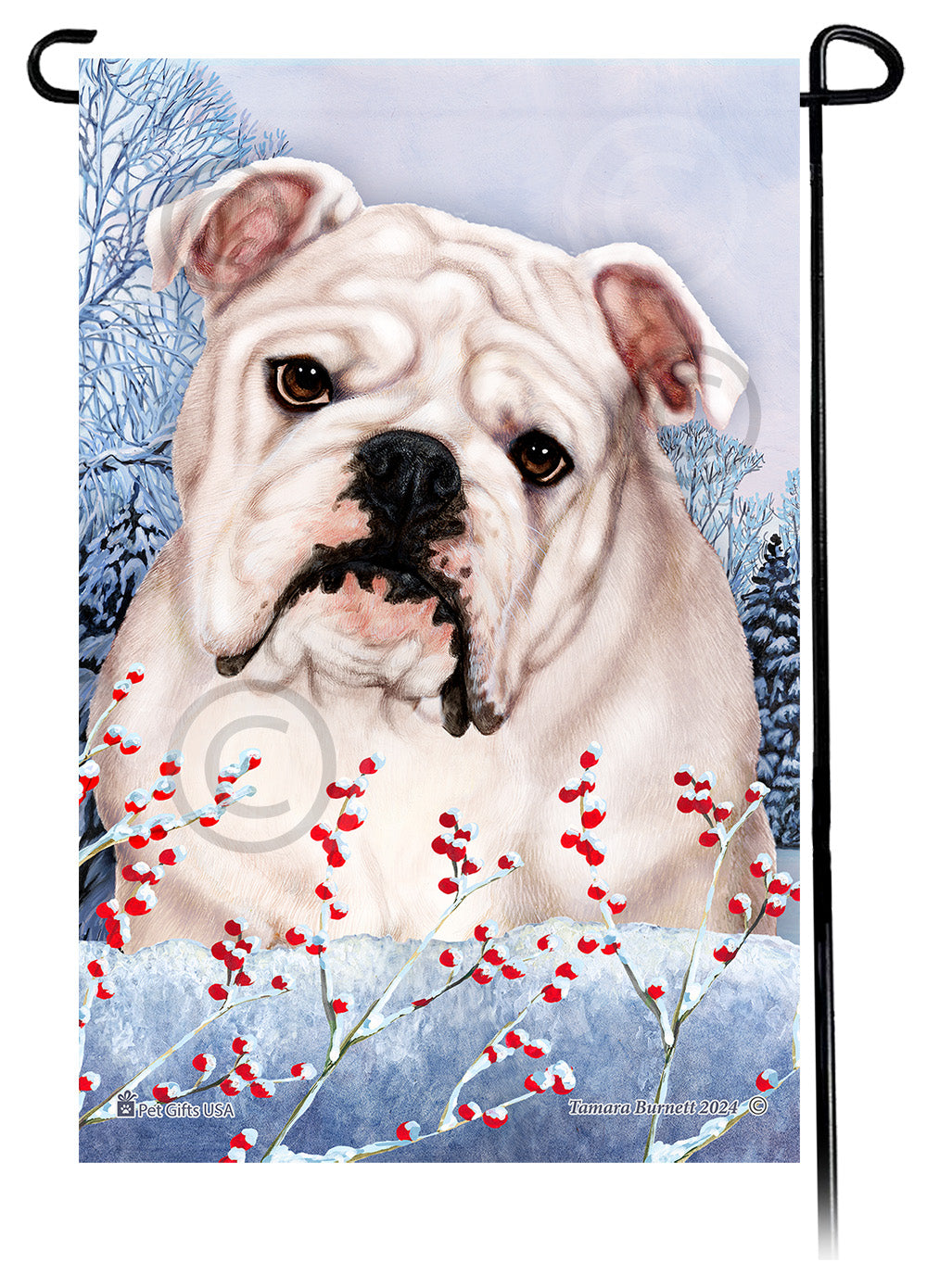 English Bulldog Winterberries - Garden Flag
