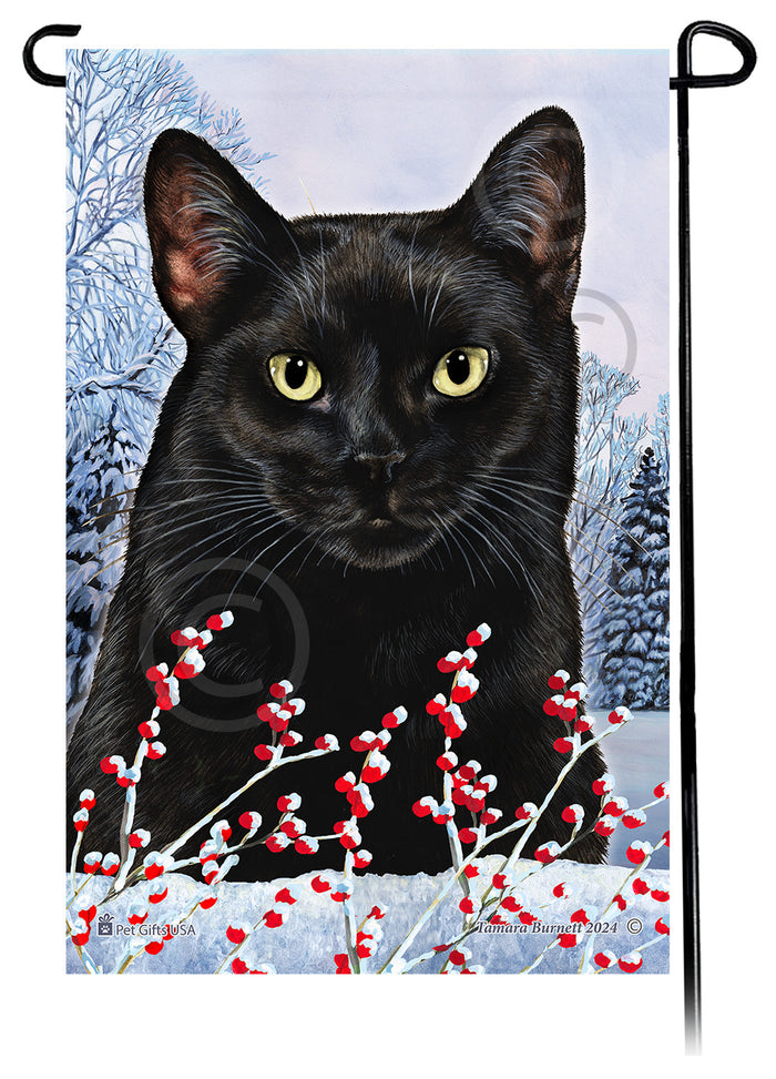 Black Shorthair Cat Winterberries Garden Flags