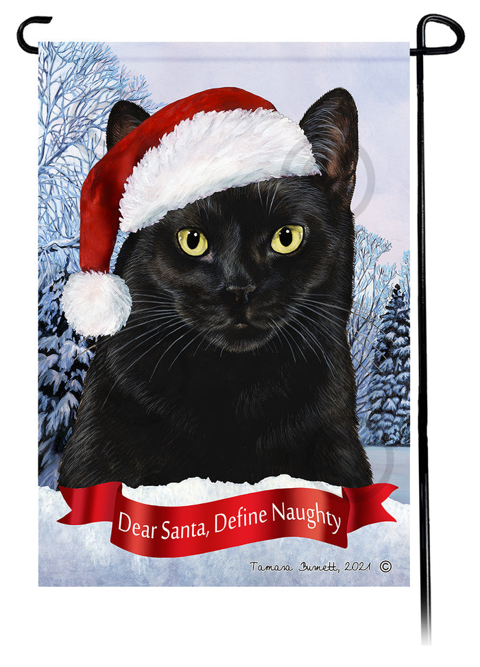Black Shorthair Cat Dear Santa Define Naughty Garden Flags