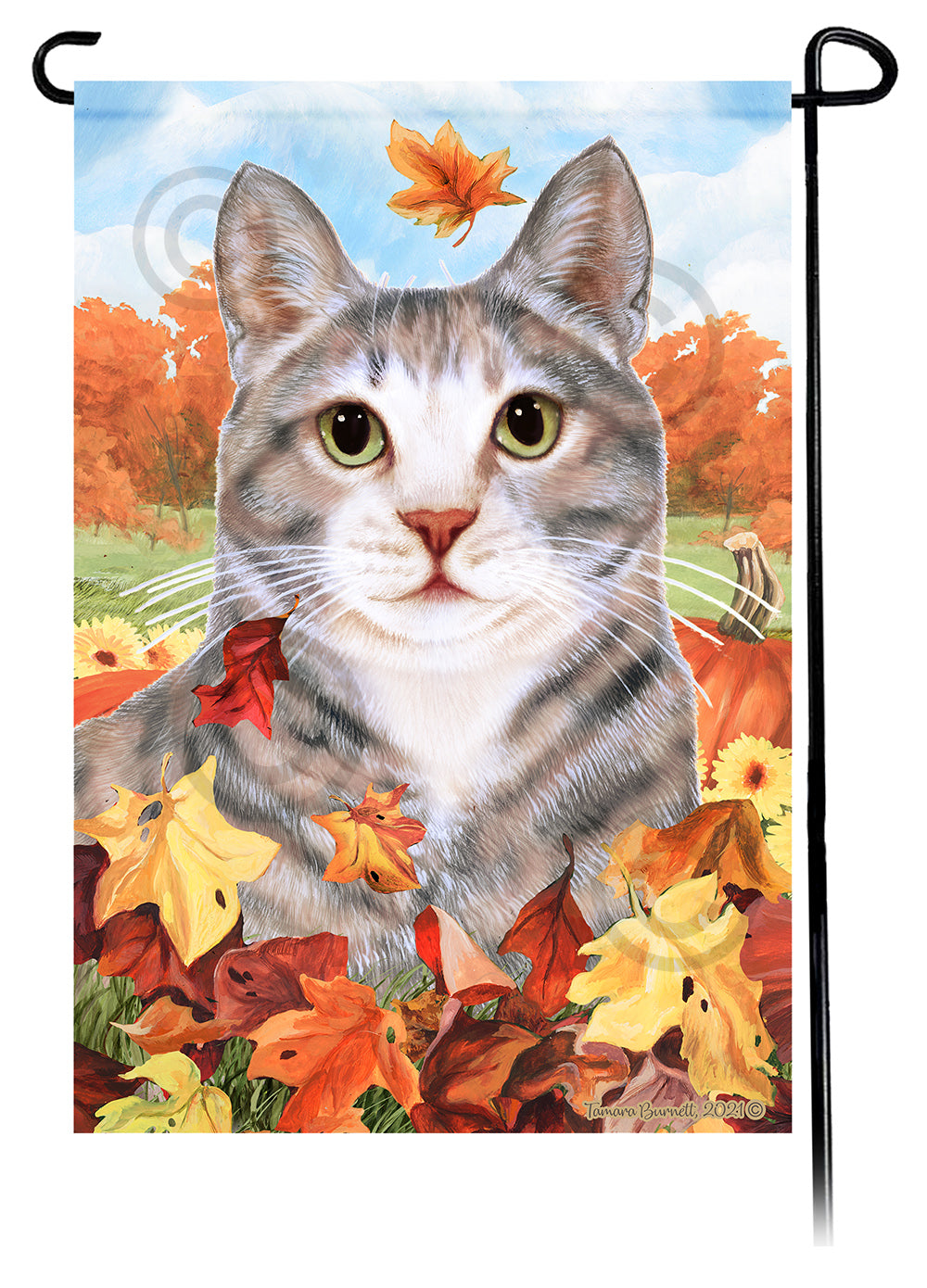 Tortoiseshell Cat Falling Leaves - Garden Flag