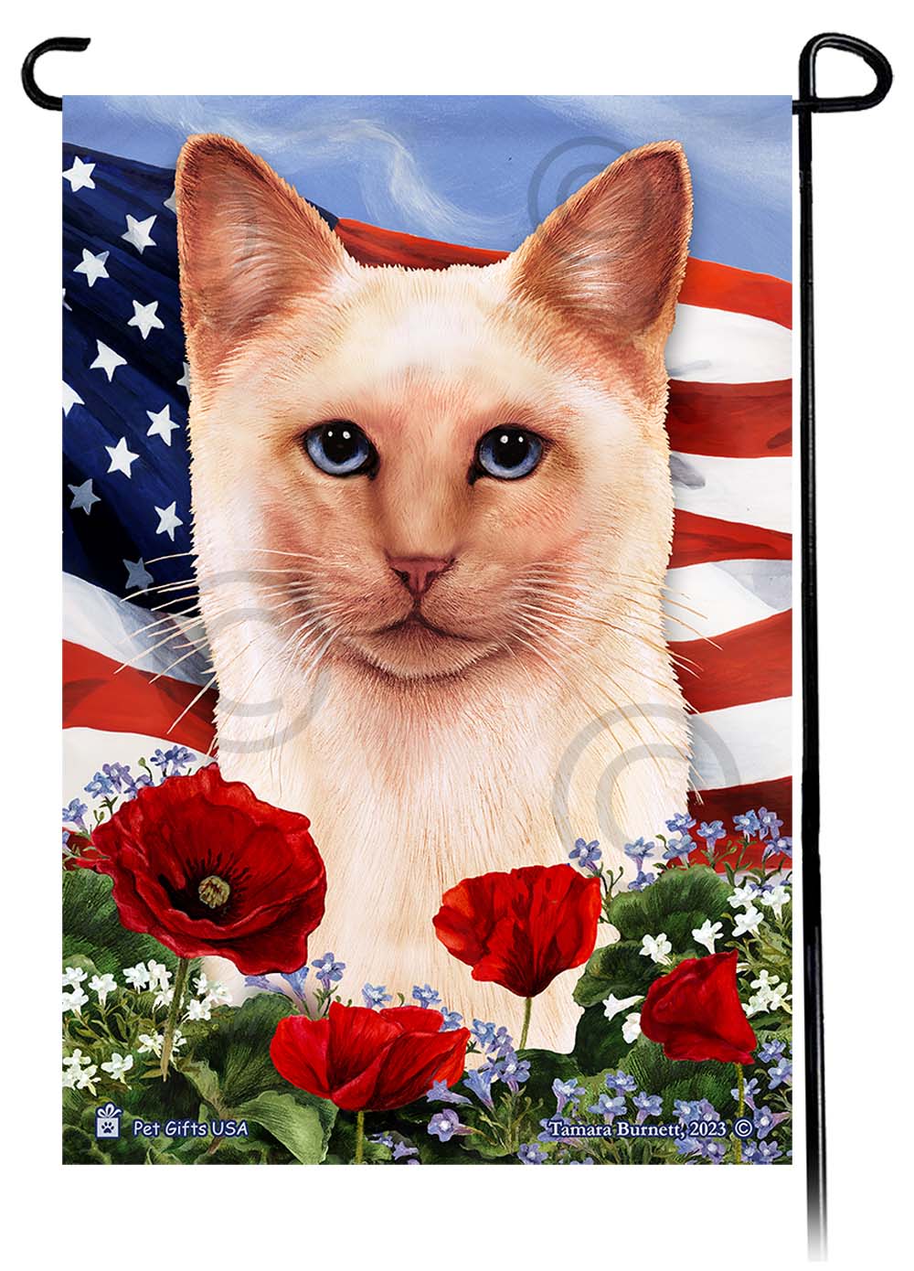 Siamese Cat Patriotic Flowers - Garden Flag