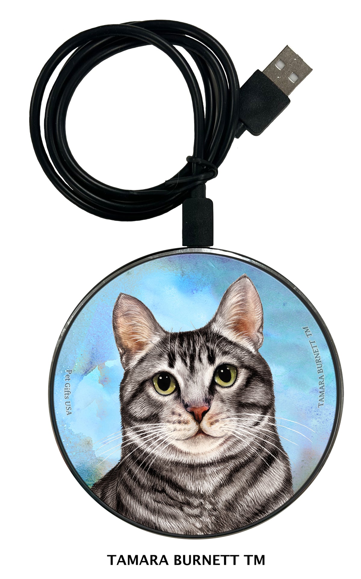 Tabby Cat Silver Zoomies Wireless Charger