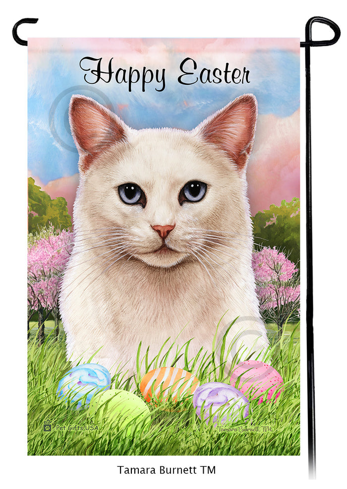 White Shorthair Cat Happy Easter Garden Flags