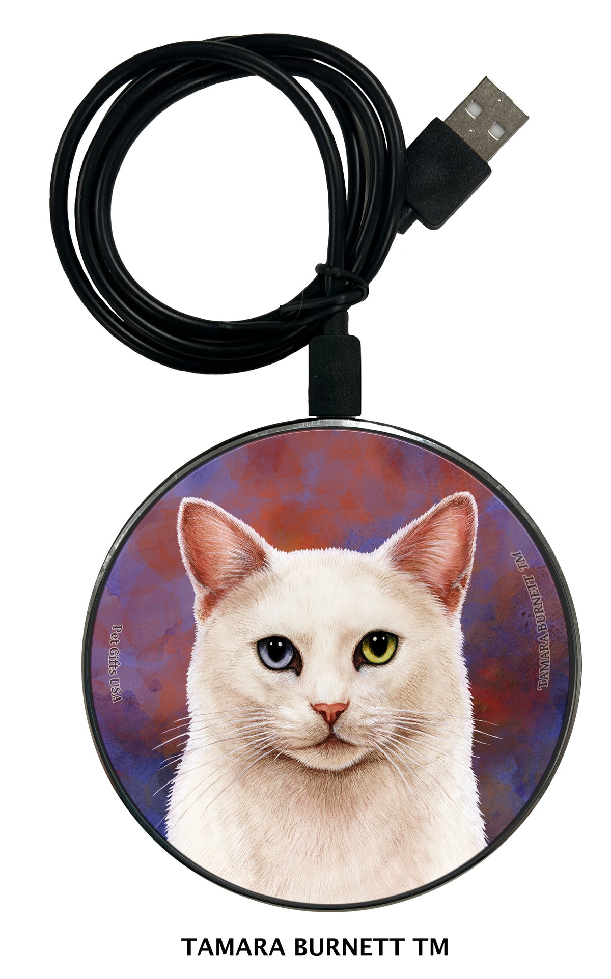 White Cat Odd Eyes Zoomies Wireless Charger
