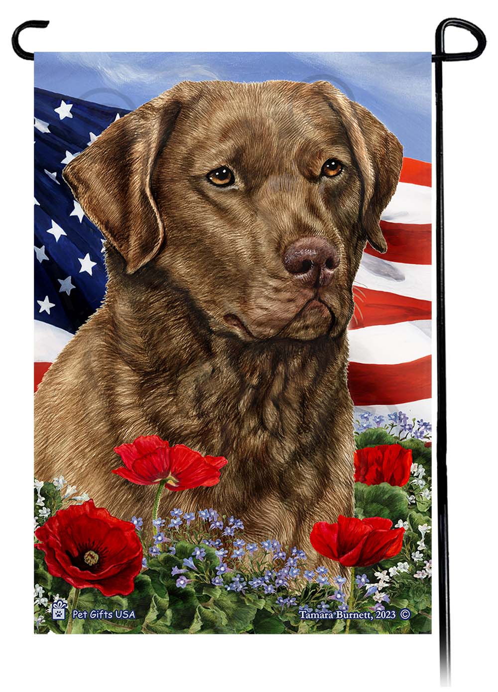Chesapeake Bay Retriever Patriotic Flowers Garden Flags