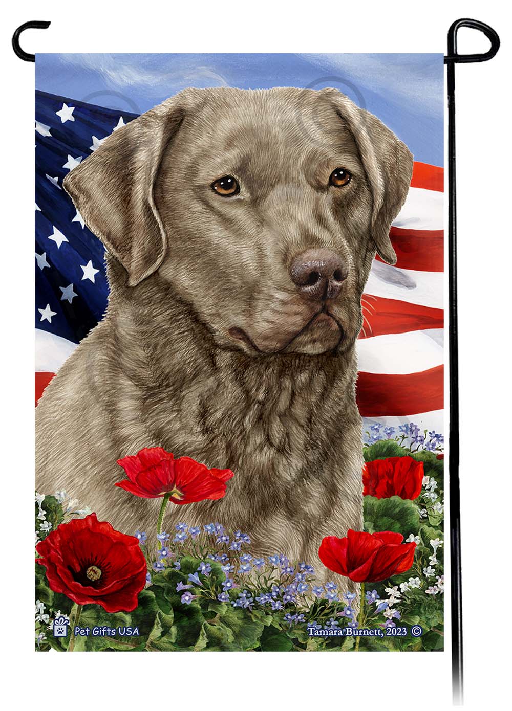 Chesapeake Bay Retriever Patriotic Flowers - Garden Flag