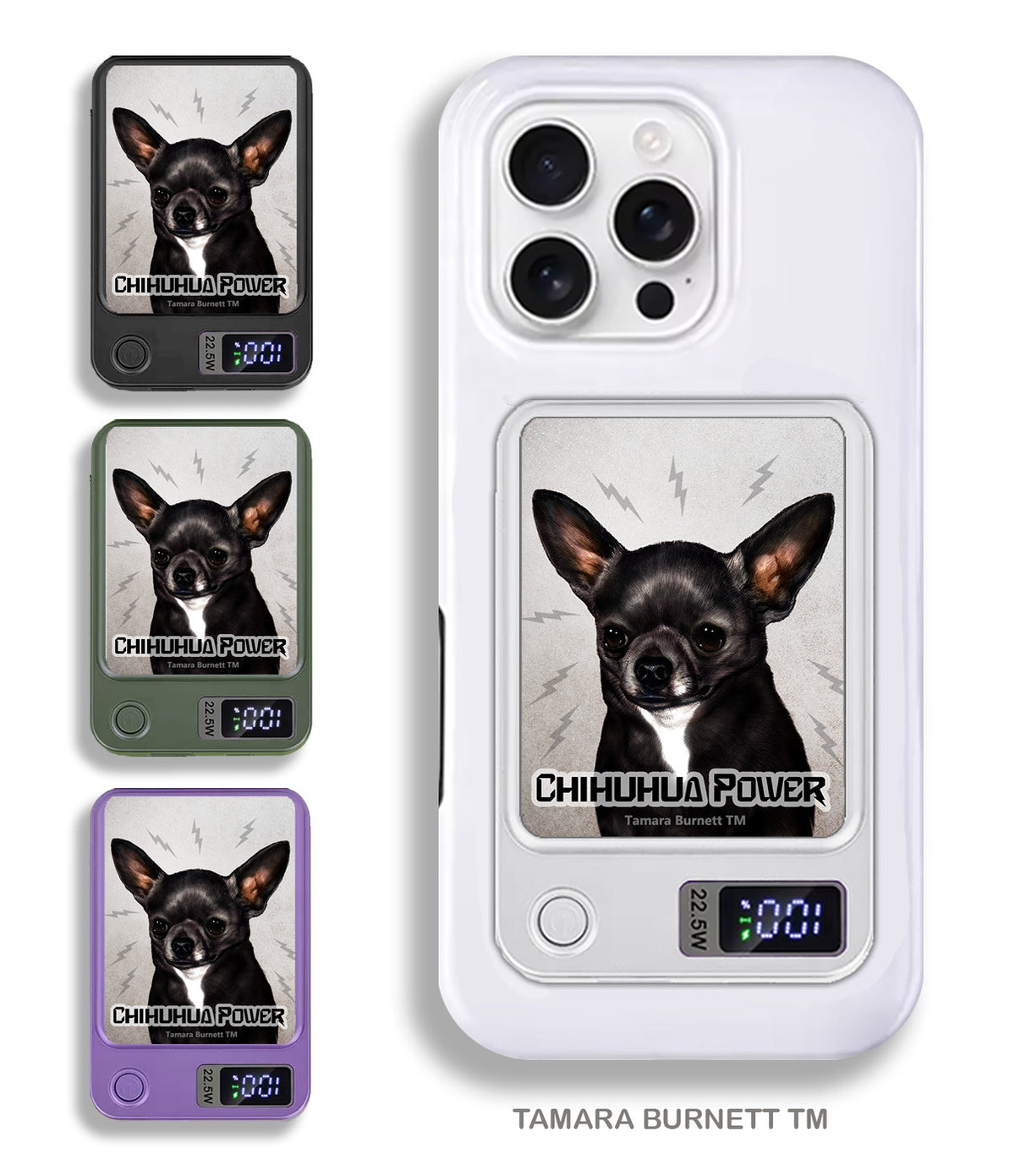 Short-Haired Chihuahua Black and White Phone Bank Wireless Charger