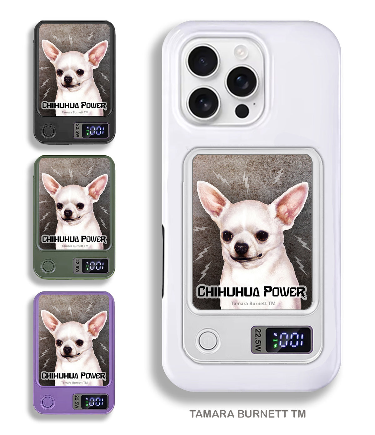 Short-Haired Chihuahua White Phone Bank Wireless Charger