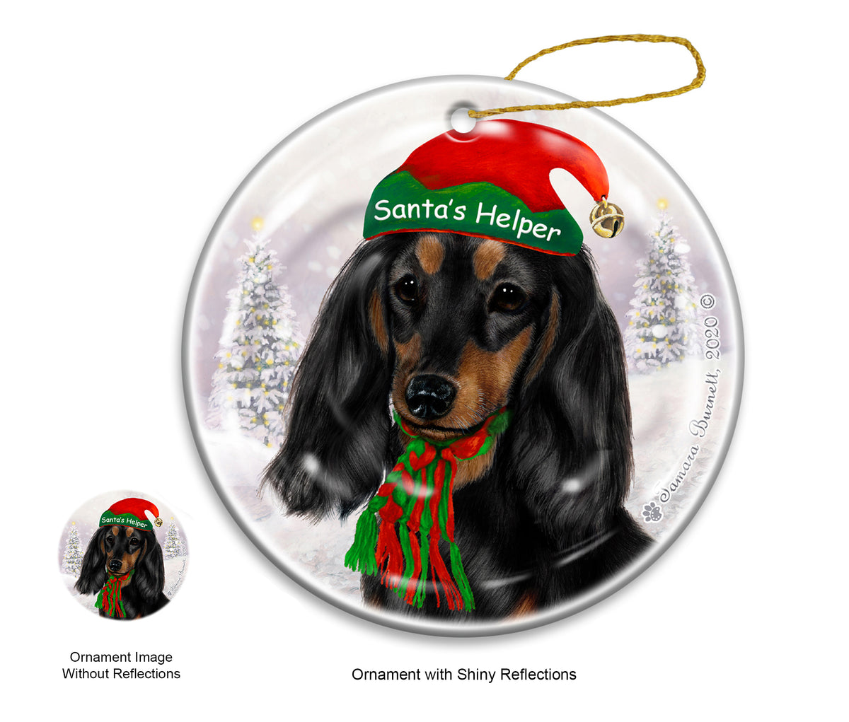 Dachshund Long Haired - Santa's Helper Ornament